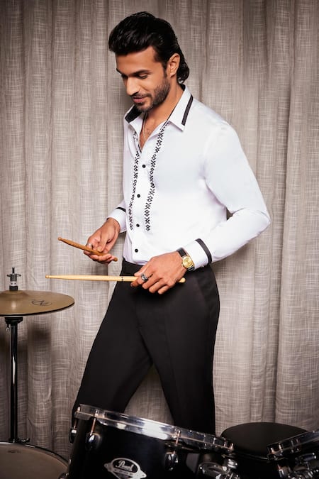 Buy Philocaly White Cotton Cut Work Pinnacle Embroidered Placket Shirt Online at Aza Fashions Buy_Philocaly_White Cotton Cut Work Pinnacle Embroidered Placket Shirt _Online_at_Aza_Fashions