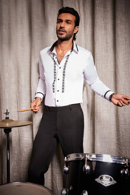 Shop Philocaly White Cotton Cut Work Pinnacle Embroidered Placket Shirt Online at Aza Fashions Shop_Philocaly_White Cotton Cut Work Pinnacle Embroidered Placket Shirt _Online_at_Aza_Fashions