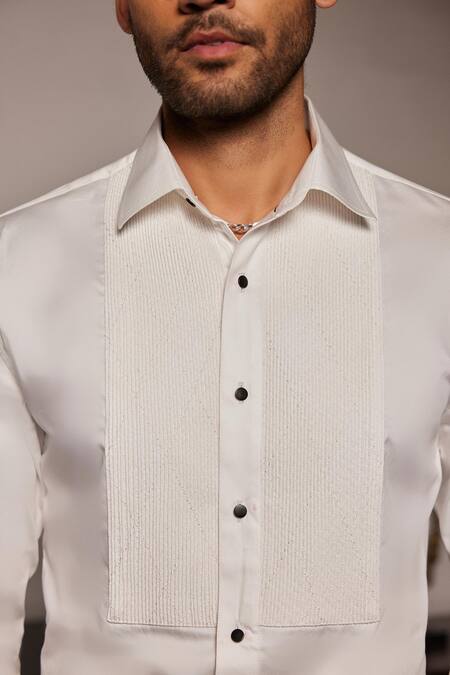 Buy_Philocaly_White Cotton Embroidery Prius Tuxedo Shirt _Online_at_Aza_Fashions