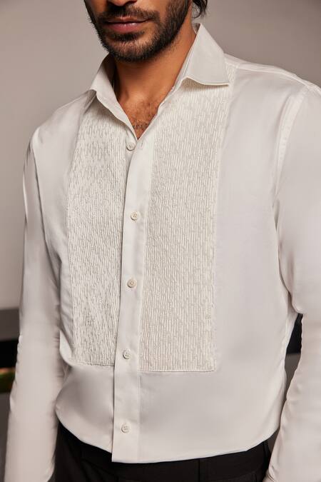Philocaly_White Cotton Embroidery Orphic Shirt _Online_at_Aza_Fashions