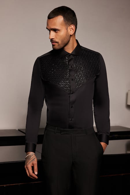 Philocaly_Black Cotton Embroidery Vesta Bodice Shirt _Online_at_Aza_Fashions