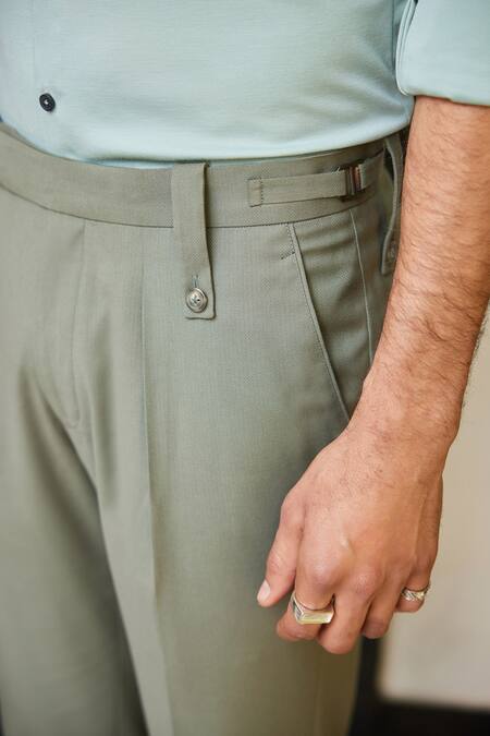 Shop_Philocaly_Green Polyester Sylvan Straight Fit Trouser_Online_at_Aza_Fashions
