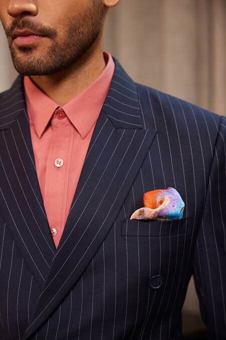 Buy_Philocaly_Blue Wool Finch Chalk Striped Blazer_Online_at_Aza_Fashions