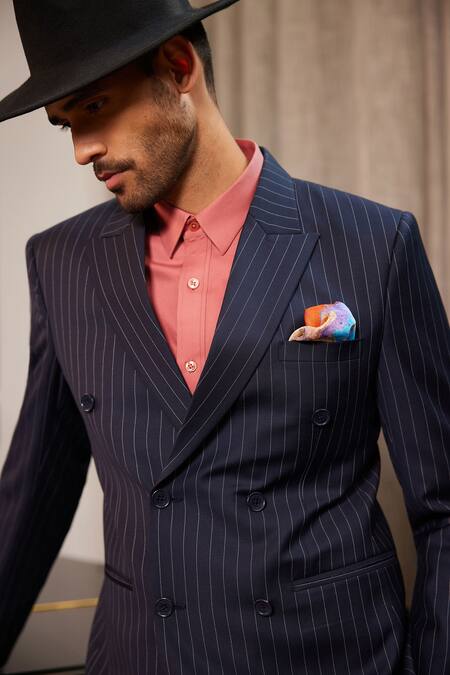 Buy_Philocaly_Blue Wool Finch Chalk Striped Blazer