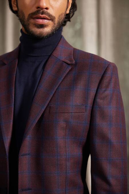 Buy Philocaly Blue Wool Dusk Dupplin Checks Print Blazer Buy_Philocaly_Blue Wool Dusk Dupplin Checks Print Blazer