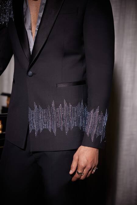 Buy_Philocaly_Black Wool Embroidery Stellar Single Breasted Blazer 