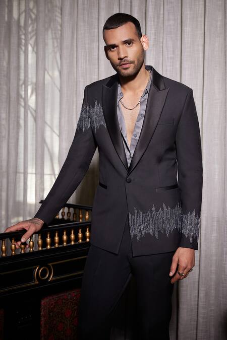 Shop_Philocaly_Black Wool Embroidery Stellar Single Breasted Blazer 
