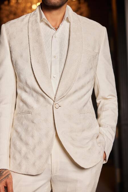 Buy_Philocaly_White Silk, Cotton Beads Oblake Embroidered Blazer _Online_at_Aza_Fashions