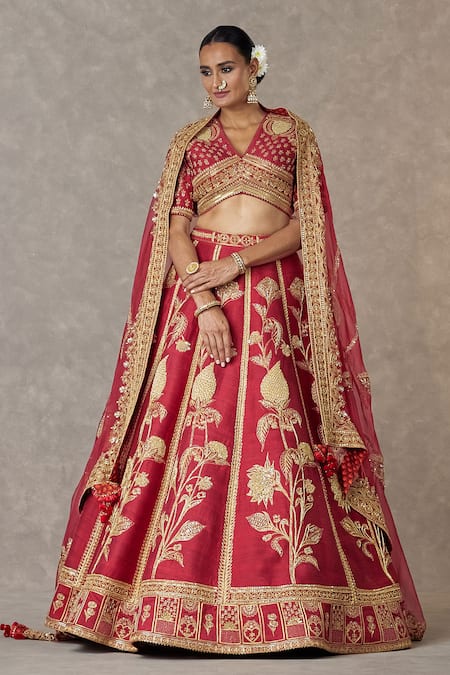Buy Maroon Lehenga And Blouse Raw Silk Embroidery Yashfa Bridal Set For  Women by Roqa Online at Aza Fashions.