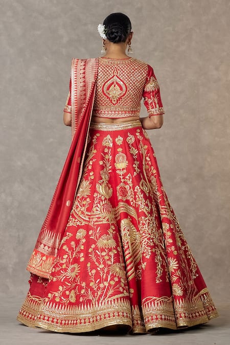 Shop Masaba Red Silk Embroidery, Tassels Bagh-e-bahar Neelkamal Work Bridal Lehenga Set at Aza Fashions Shop_Masaba_Red Silk Embroidery, Tassels Bagh-e-bahar Neelkamal Work Bridal Lehenga Set _at_Aza_Fashions