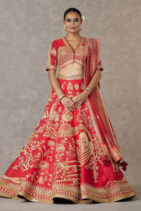 Masaba Red Silk Embroidery, Tassels Bagh-e-bahar Neelkamal Work Bridal Lehenga Set Online at Aza Fashions Masaba_Red Silk Embroidery, Tassels Bagh-e-bahar Neelkamal Work Bridal Lehenga Set _Online_at_Aza_Fashions
