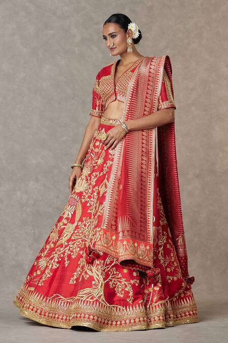 Shop Masaba Red Silk Embroidery, Tassels Bagh-e-bahar Neelkamal Work Bridal Lehenga Set Online at Aza Fashions Shop_Masaba_Red Silk Embroidery, Tassels Bagh-e-bahar Neelkamal Work Bridal Lehenga Set _Online_at_Aza_Fashions
