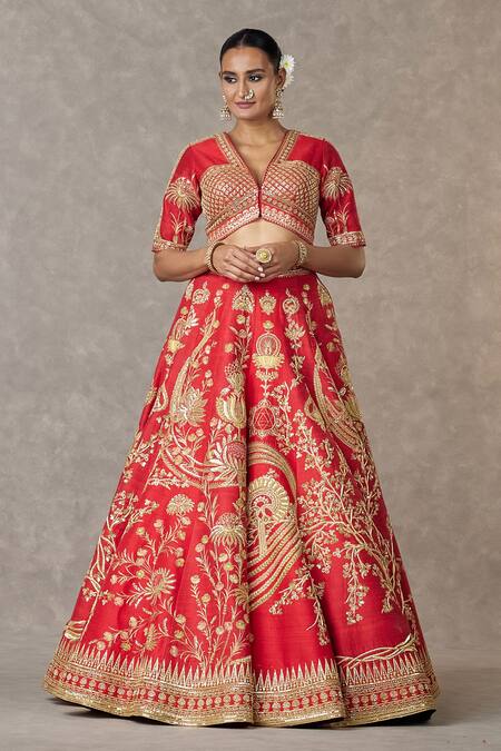 Masaba Red Silk Embroidery, Tassels Bagh-e-bahar Neelkamal Work Bridal Lehenga Set at Aza Fashions Masaba_Red Silk Embroidery, Tassels Bagh-e-bahar Neelkamal Work Bridal Lehenga Set _at_Aza_Fashions