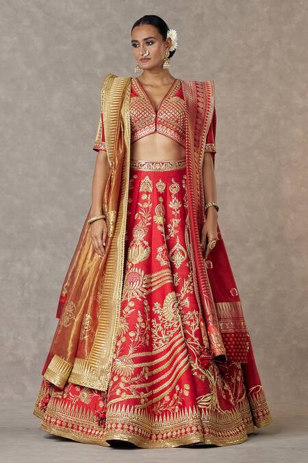 Masaba Red Silk, Tissue Embroidery, Mirrors Bagh-e-bahar Neelkamal Bridal Lehenga Set Online at Aza Fashions Masaba_Red Silk, Tissue Embroidery, Mirrors Bagh-e-bahar Neelkamal Bridal Lehenga Set _Online_at_Aza_Fashions
