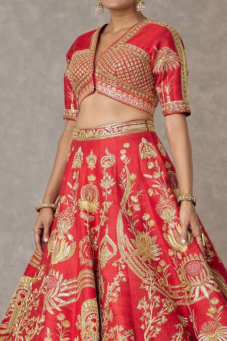 Masaba Red Silk, Tissue Embroidery, Mirrors Bagh-e-bahar Neelkamal Bridal Lehenga Set at Aza Fashions Masaba_Red Silk, Tissue Embroidery, Mirrors Bagh-e-bahar Neelkamal Bridal Lehenga Set _at_Aza_Fashions