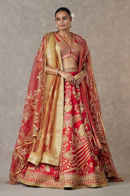 Buy Masaba Red Silk, Tissue Embroidery, Sequins V-neck Bagh-e-bahar Bridal Lehenga Set Online at Aza Fashions Buy_Masaba_Red Silk, Tissue Embroidery, Sequins V-neck Bagh-e-bahar Bridal Lehenga Set _Online_at_Aza_Fashions