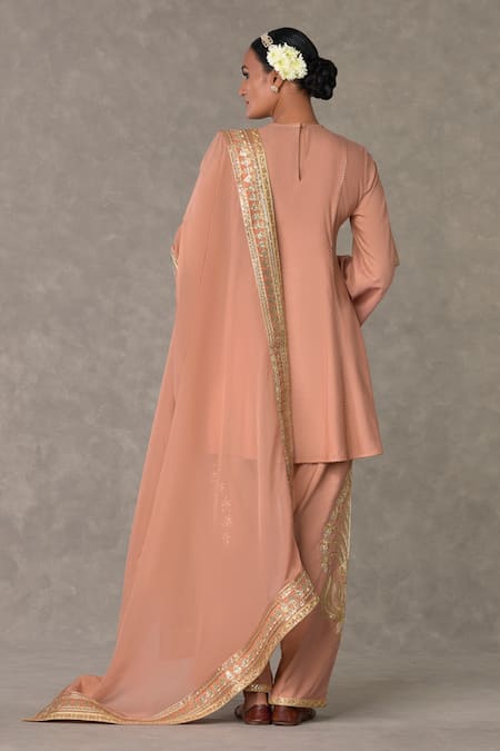 Shop_Masaba_Pink Cotton, Silk, Organza Embroidery Collared Anar Phool Dori Kurta Set_at_Aza_Fashions