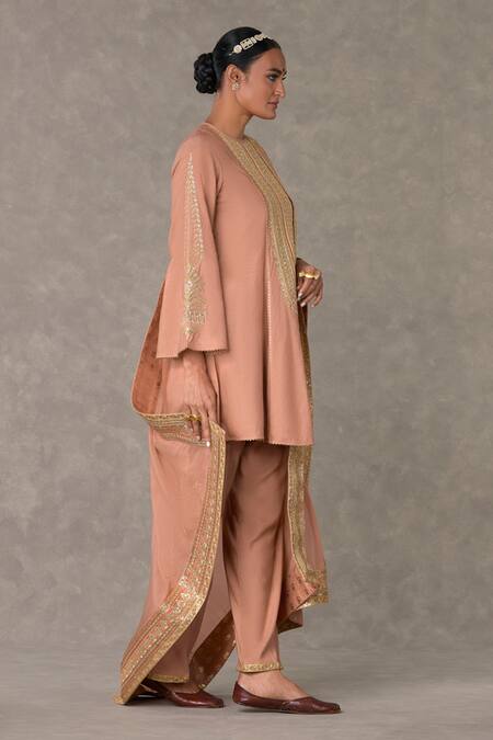 Shop_Masaba_Pink Cotton, Silk, Organza Embroidery Collared Anar Phool Dori Kurta Set_Online_at_Aza_Fashions