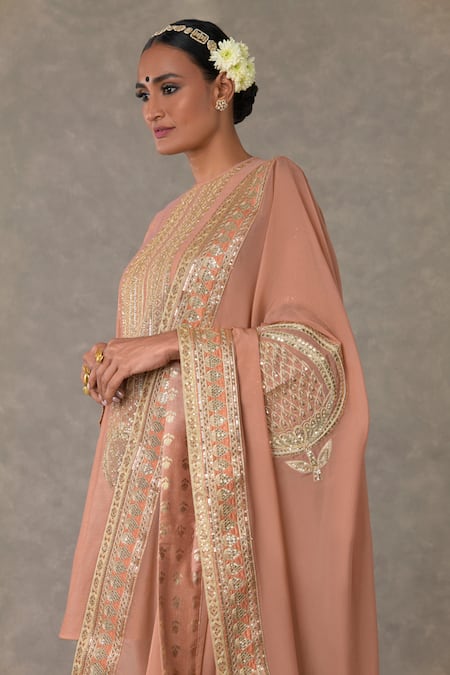 Masaba_Pink Cotton, Silk, Organza Embroidery Collared Anar Phool Dori Kurta Set_at_Aza_Fashions