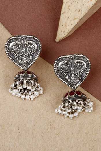 Shop Sangeeta Boochra Silver Plated Inaya Jhumka Earrings at Aza Fashions Shop_Sangeeta Boochra_Silver Plated Inaya Jhumka Earrings _at_Aza_Fashions