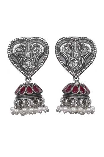 Sangeeta Boochra Silver Plated Inaya Jhumka Earrings Online at Aza Fashions Sangeeta Boochra_Silver Plated Inaya Jhumka Earrings _Online_at_Aza_Fashions