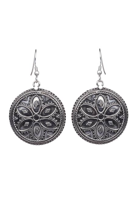 Sangeeta Boochra_Silver Plated Lubena Floral Tribal Earrings _Online_at_Aza_Fashions