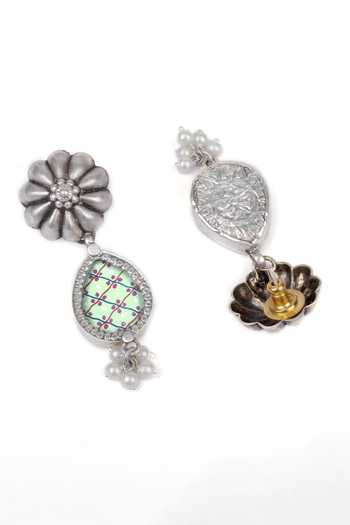 Sangeeta Boochra Silver Plated Pearls Hena Floral Drop Earrings Online at Aza Fashions Sangeeta Boochra_Silver Plated Pearls Hena Floral Drop Earrings _Online_at_Aza_Fashions
