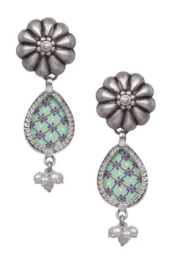 Buy Sangeeta Boochra Silver Plated Pearls Hena Floral Drop Earrings Online at Aza Fashions Buy_Sangeeta Boochra_Silver Plated Pearls Hena Floral Drop Earrings _Online_at_Aza_Fashions