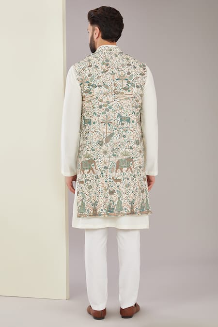 Shop_Kasbah_Multi Color Georgette Embroidery Kashmiri Long Shrug _at_Aza_Fashions