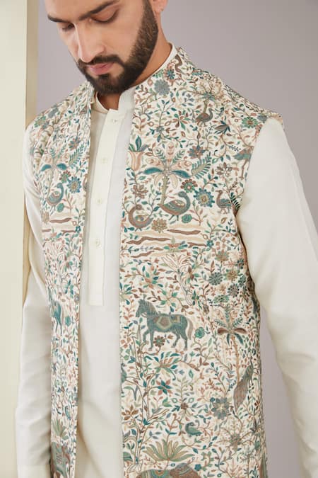 Kasbah_Multi Color Georgette Embroidery Kashmiri Long Shrug _Online_at_Aza_Fashions