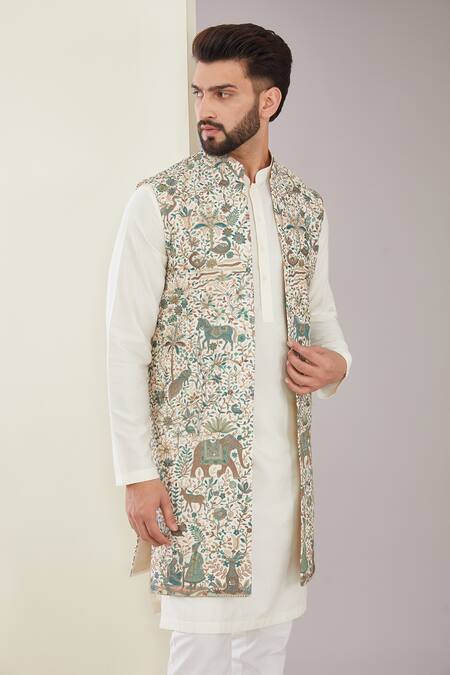 Buy_Kasbah_Multi Color Georgette Embroidery Kashmiri Long Shrug _Online_at_Aza_Fashions