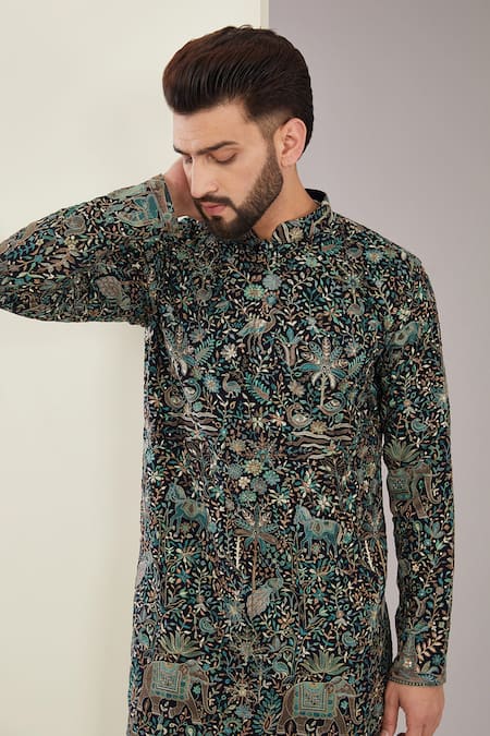 Kasbah_Multi Color Georgette Embroidery Kashmiri Kurta Set _Online_at_Aza_Fashions