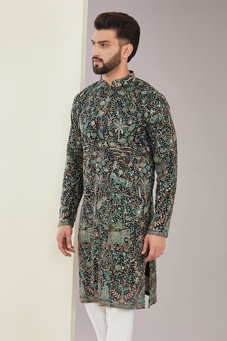 Buy_Kasbah_Multi Color Georgette Embroidery Kashmiri Kurta Set _Online_at_Aza_Fashions