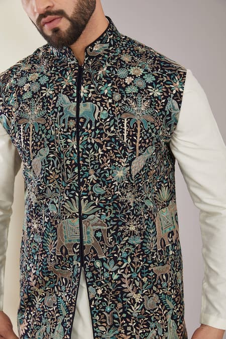 Kasbah_Multi Color Georgette Embroidery Kashmiri Thread Bundi _Online_at_Aza_Fashions