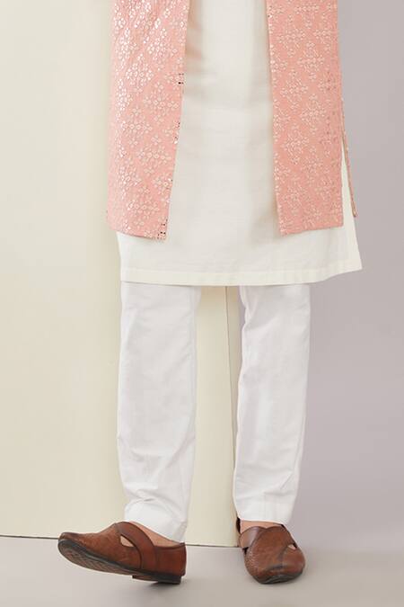 Buy_Kasbah_Peach Silk Embroidery, Mirrors Long Shrug _Online_at_Aza_Fashions