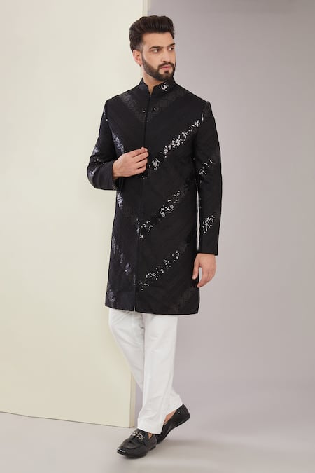 Kasbah Silk Chevron Embroidered Sherwani Set 