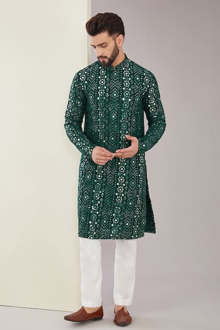 Kasbah Silk Floral Mirrorwork Embroidered Kurta 