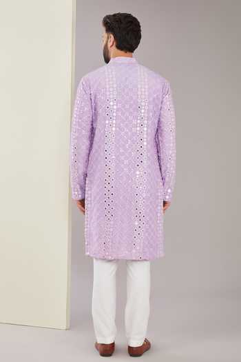 Shop Kasbah Purple Silk Mirrors Geometric Embroidered Kurta at Aza Fashions Shop_Kasbah_Purple Silk Mirrors Geometric Embroidered Kurta _at_Aza_Fashions