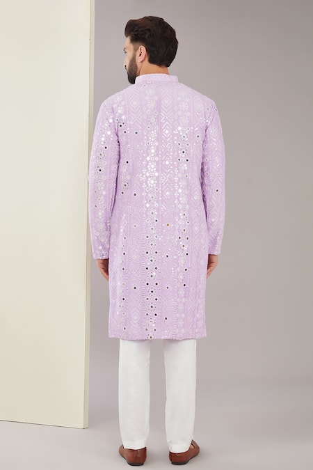 Shop Kasbah Purple Silk Mirrors, Sequins Geometric Embroidered Kurta at Aza Fashions Shop_Kasbah_Purple Silk Mirrors, Sequins Geometric Embroidered Kurta _at_Aza_Fashions