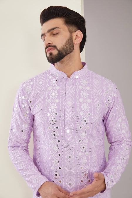 Kasbah Purple Silk Mirrors, Sequins Geometric Embroidered Kurta Online at Aza Fashions Kasbah_Purple Silk Mirrors, Sequins Geometric Embroidered Kurta _Online_at_Aza_Fashions
