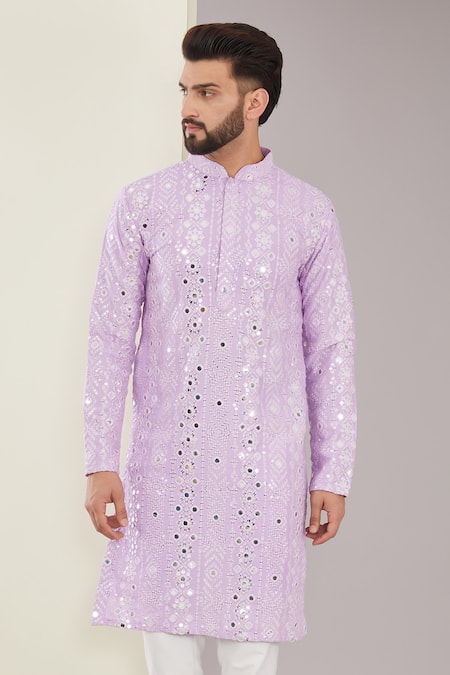 Buy Kasbah Purple Silk Mirrors, Sequins Geometric Embroidered Kurta Online at Aza Fashions Buy_Kasbah_Purple Silk Mirrors, Sequins Geometric Embroidered Kurta _Online_at_Aza_Fashions