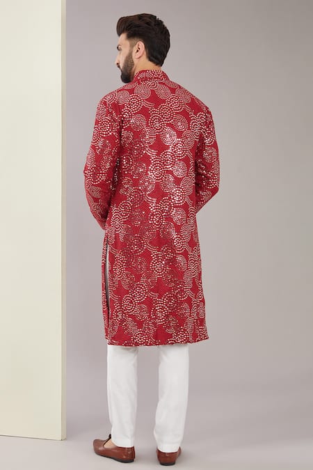 Shop Kasbah Maroon Silk, Cotton Sequins Circular Embroidered Pattern Kurta Set at Aza Fashions Shop_Kasbah_Maroon Silk, Cotton Sequins Circular Embroidered Pattern Kurta Set _at_Aza_Fashions