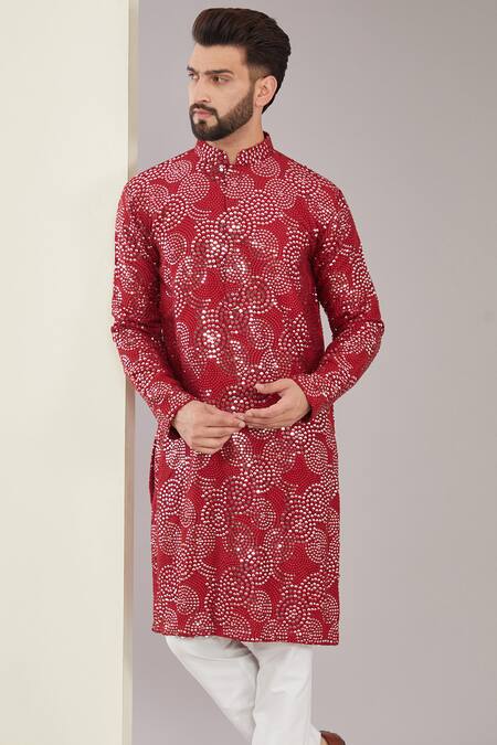 Buy Kasbah Maroon Silk, Cotton Sequins Circular Embroidered Pattern Kurta Set Online at Aza Fashions Buy_Kasbah_Maroon Silk, Cotton Sequins Circular Embroidered Pattern Kurta Set _Online_at_Aza_Fashions