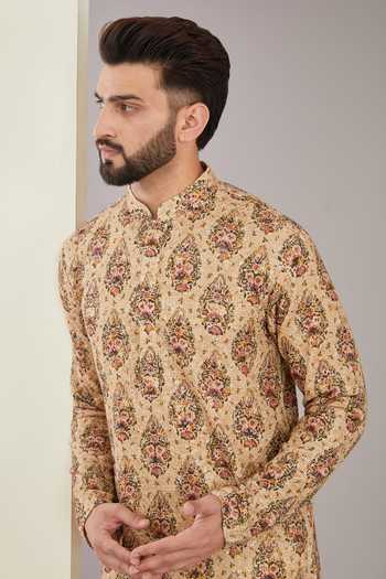 Kasbah_Multi Color Georgette, Cotton Embroidery, Sequins Floral Vine Print Kurta Set _Online_at_Aza_Fashions