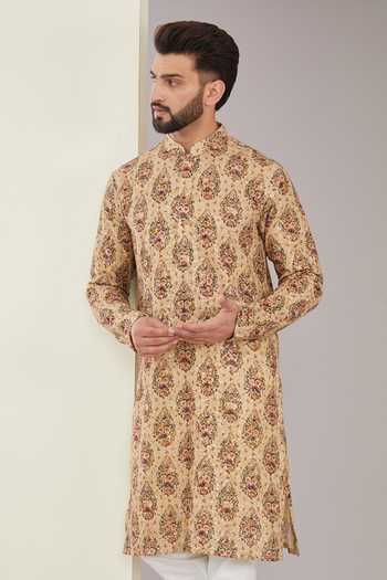 Buy_Kasbah_Multi Color Georgette, Cotton Embroidery, Sequins Floral Vine Print Kurta Set _Online_at_Aza_Fashions