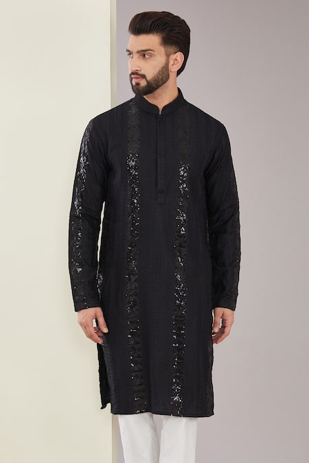 Buy Kasbah Black Silk, Cotton Sequins Geometric Embroidered Kurta Set Online at Aza Fashions Buy_Kasbah_Black Silk, Cotton Sequins Geometric Embroidered Kurta Set _Online_at_Aza_Fashions