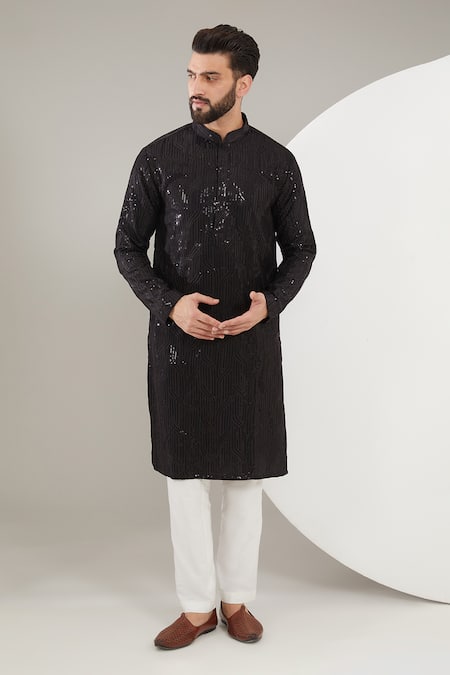 Kasbah Silk Stripe Embroidered Kurta Set 