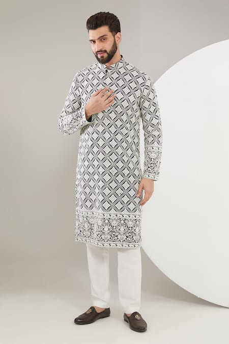 Kasbah Silk Floral Chikankari Embroidered Kurta Set 