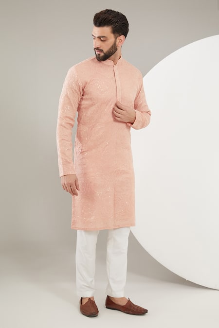 Kasbah Silk Chikankari Floral Work Kurta Set 