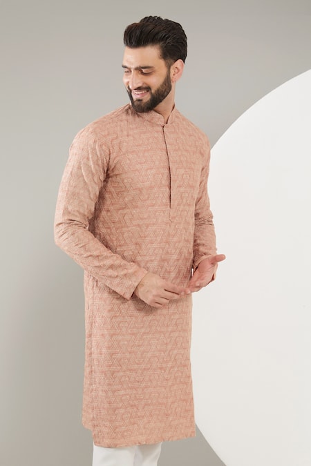 Buy Kasbah Peach Silk, Cotton Zari, Embroidery Kurta Set Online at Aza Fashions Buy_Kasbah_Peach Silk, Cotton Zari, Embroidery Kurta Set _Online_at_Aza_Fashions